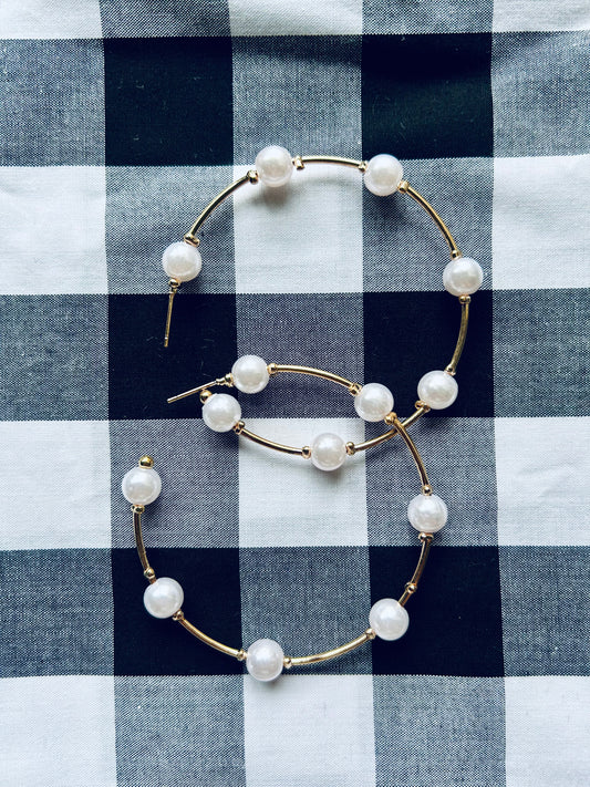 Spacious Pearl Hoops